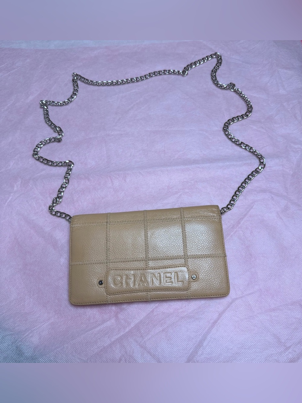 Chanel Chocolate Bar Quilted Caviar WOC — Beige